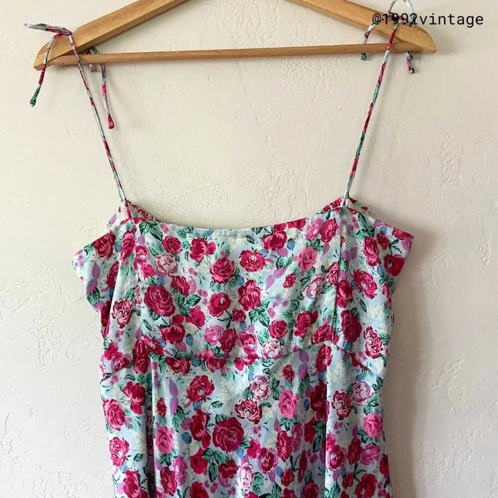 ZARA Floral Print Slip Dress Pink Blue Satin  | Size M - Picture 5 of 10